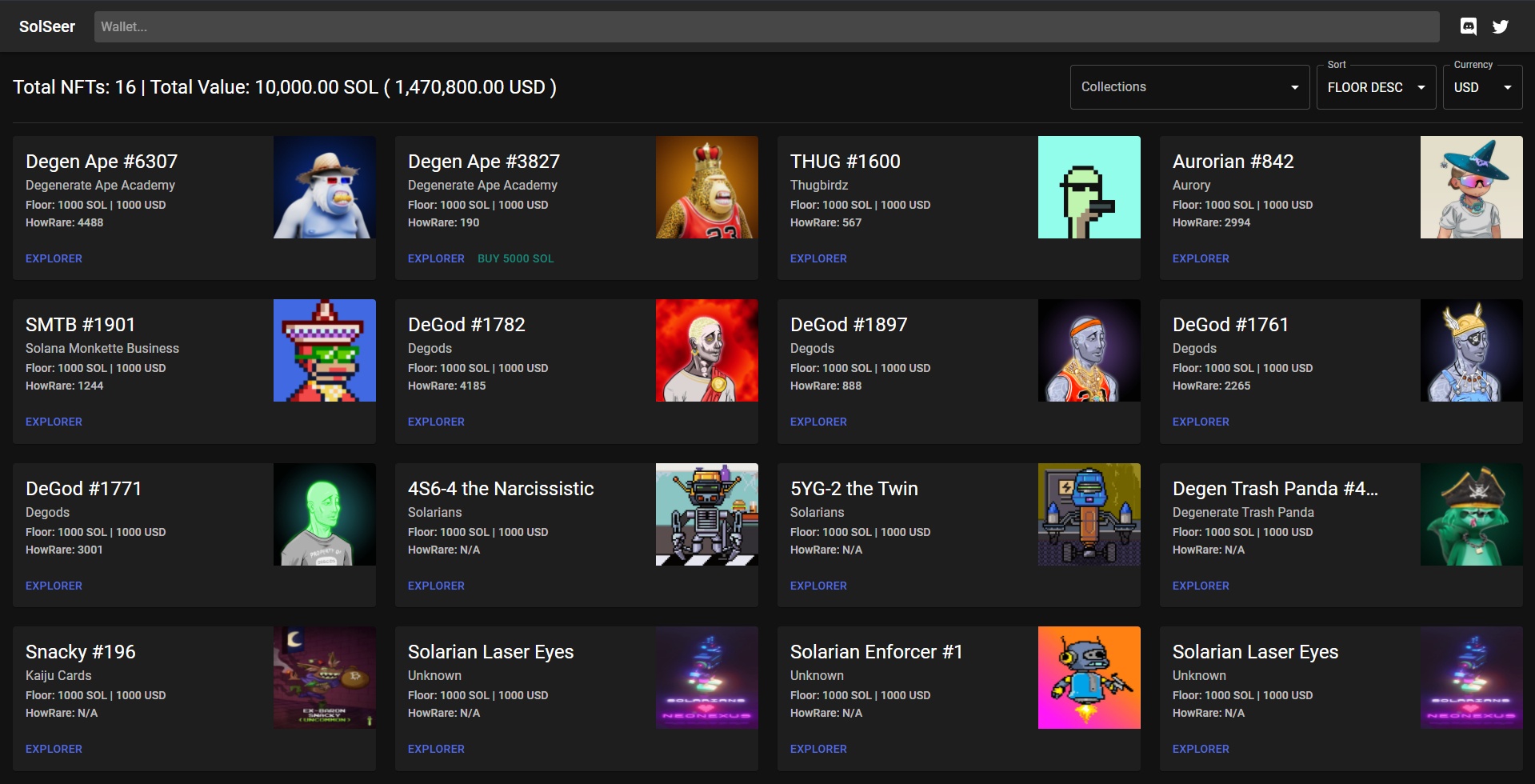 SolanaSeer - Solana NFT Portfolio Viewer